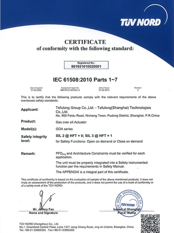 SIL Pneumatic-Hydraulic Actuator