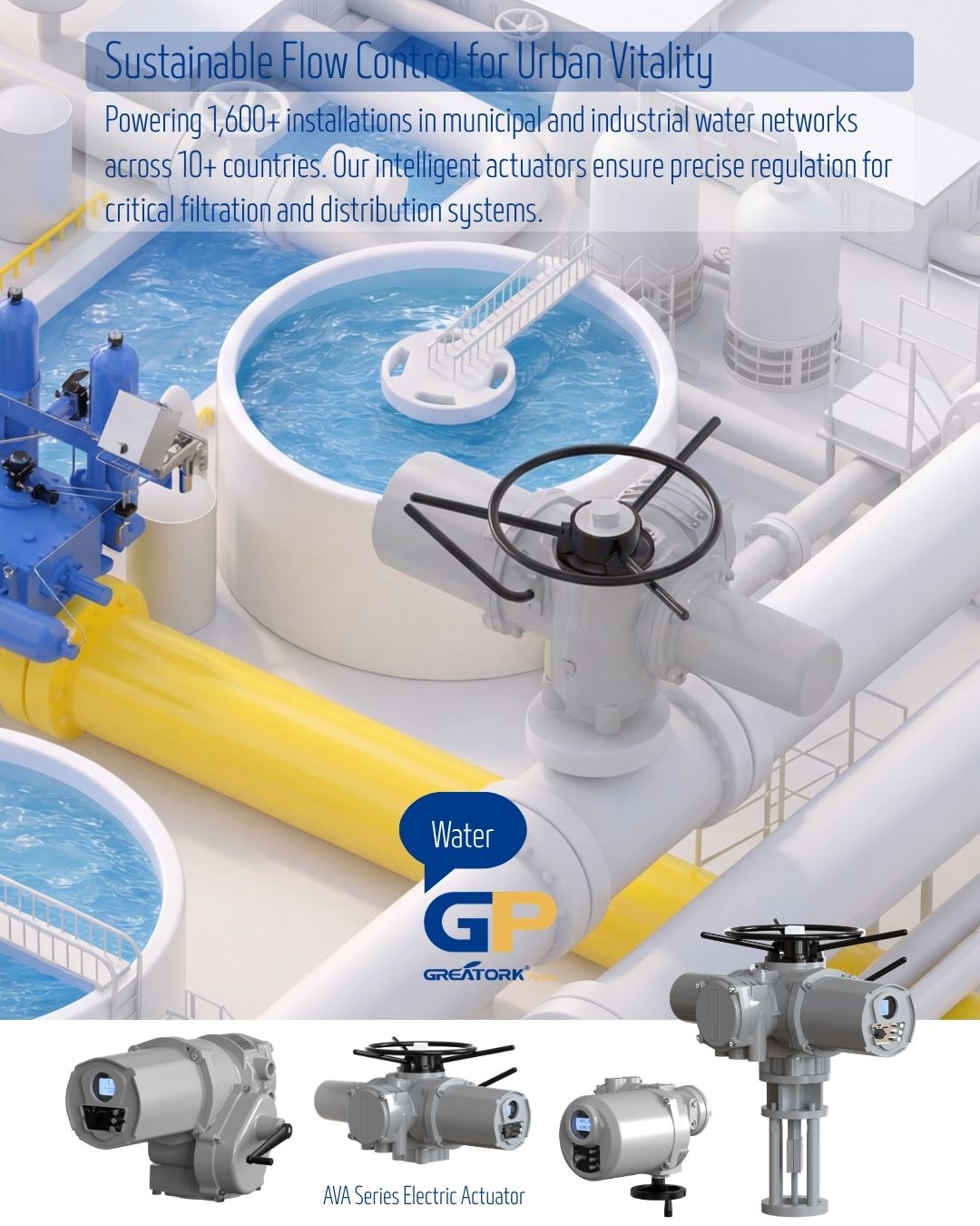 GREATORK intelligent electric actuator for water treatment and wastewater valve automation featuring precise flow control, municipal water distribution and intelligent process automation.