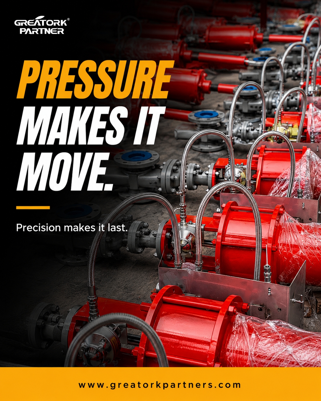 Technicians conducting leak testing and torque calibration on a GREATORK pneumatic actuator