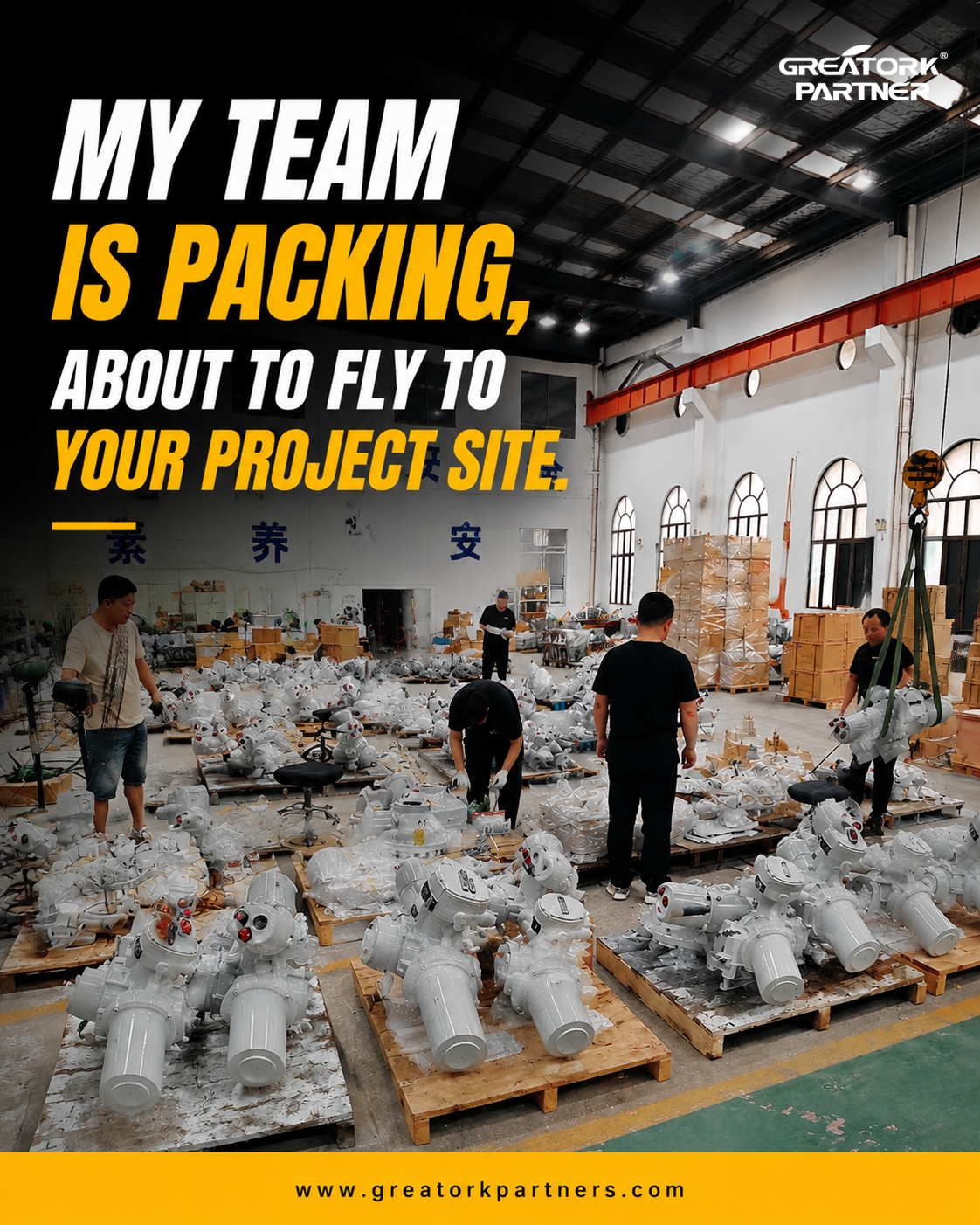 GREATORK team packing high-quality electric actuators inside the factory for shipment to project sites